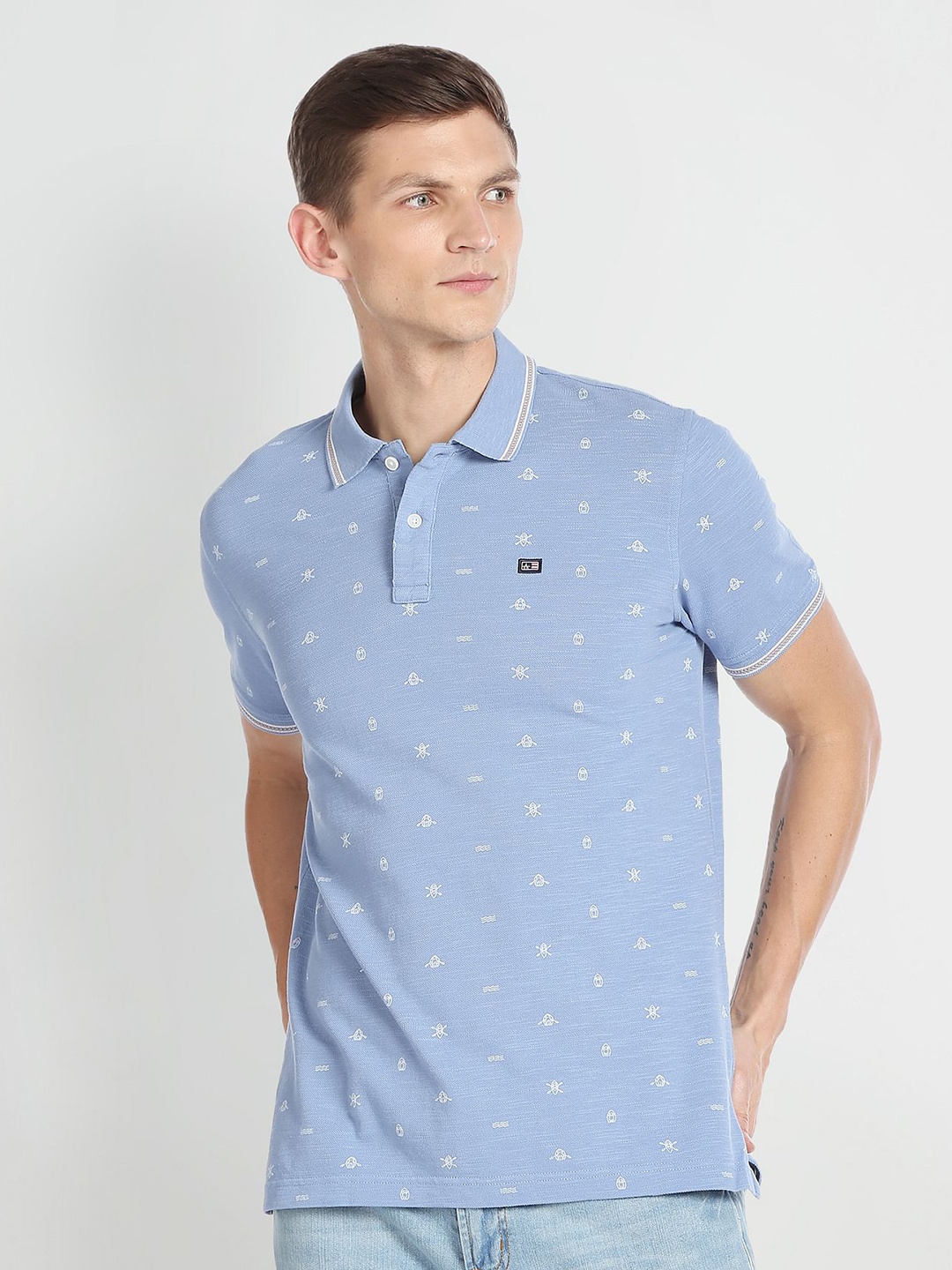 

Arrow Sport Conversational Printed Polo Collar Pure Cotton T-Shirt, Blue