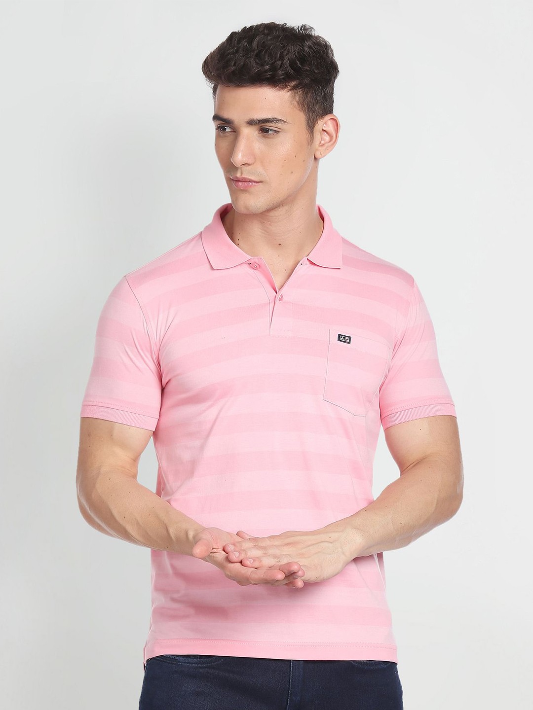 

Arrow Sport Striped Polo Collar T-Shirt, Pink