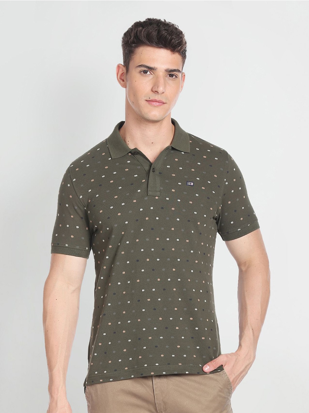

Arrow Sport Conversational Printed Polo Collar Cotton T-shirt, Green
