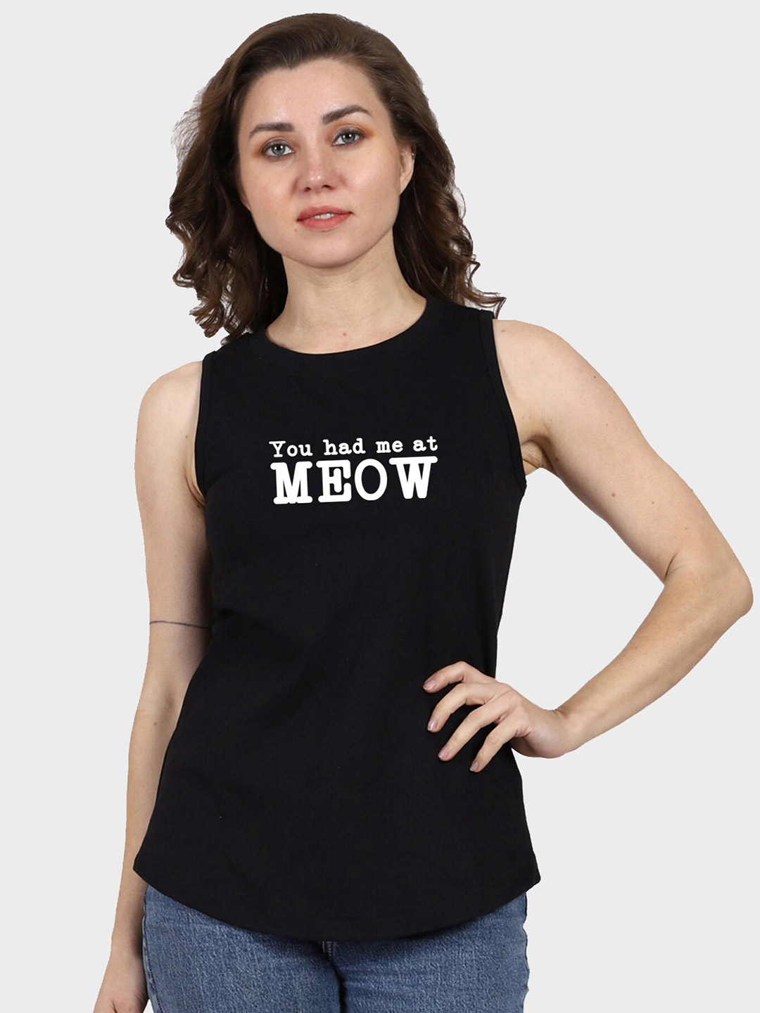

T-SHIRT TRUCK Typography Printed Sleeveless Cotton T-shirt, Black