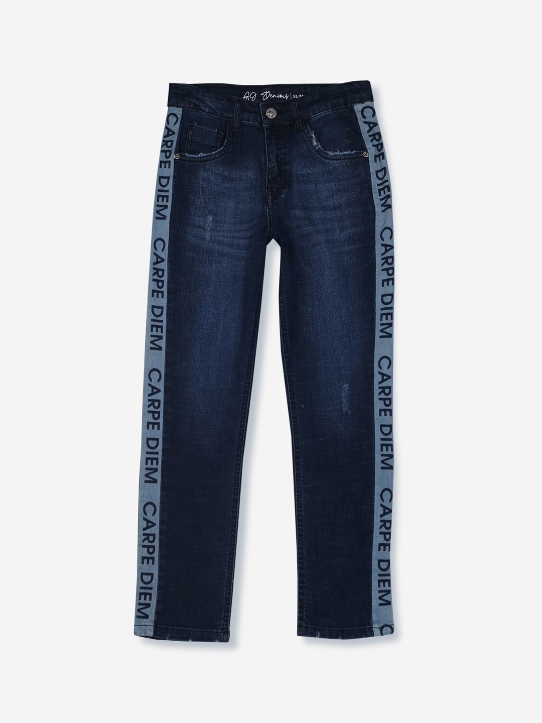 

Gini and Jony Boys Mildly Distressed Light Fade Printed Jeans, Navy blue