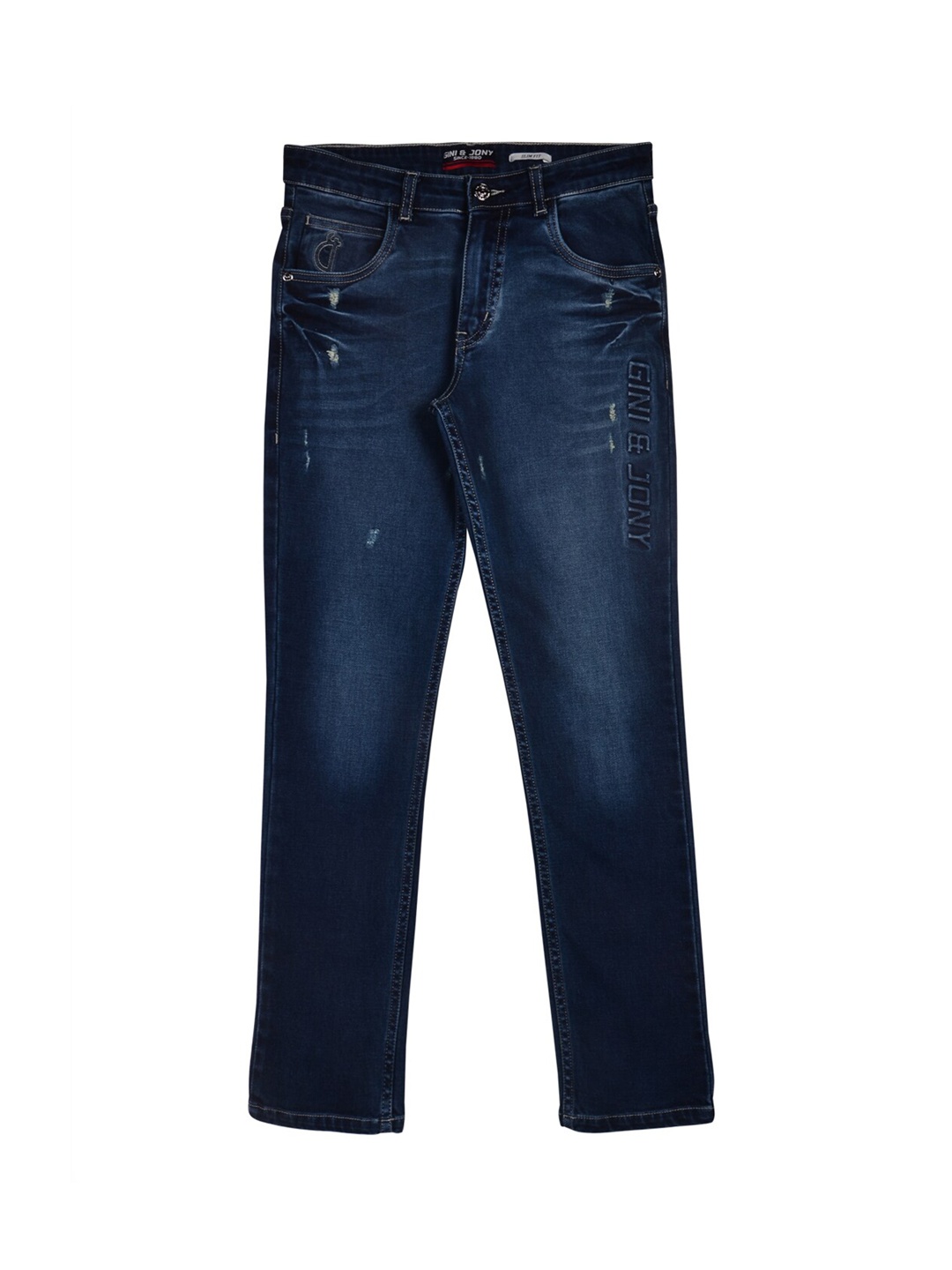 

Gini and Jony Boys Mildly Distressed Light Fade Denim Jeans, Navy blue