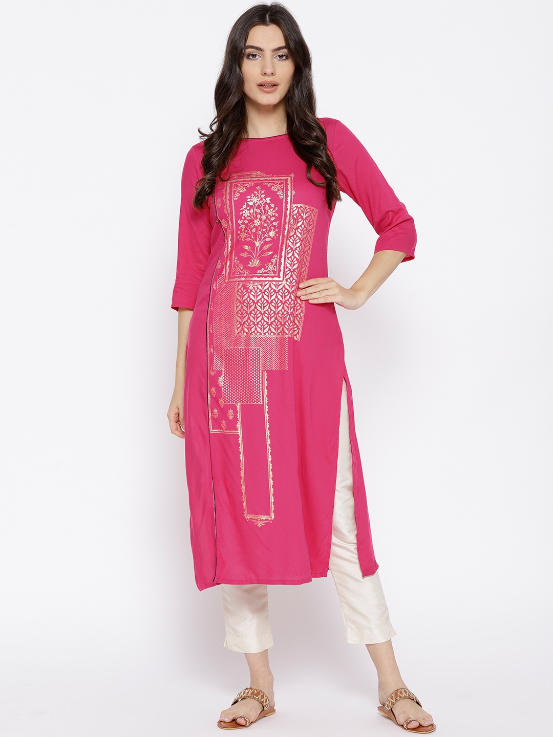 

AURELIA Women Pink Printed Straight Kurta