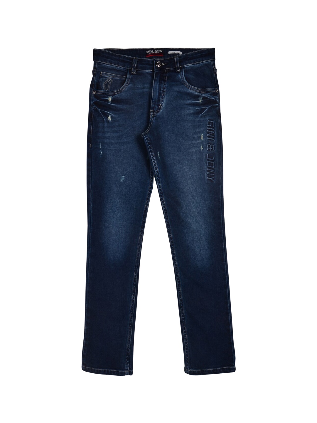 

Gini and Jony Boys Mid-Rise Mildly Distressed Light Fade Jeans, Navy blue