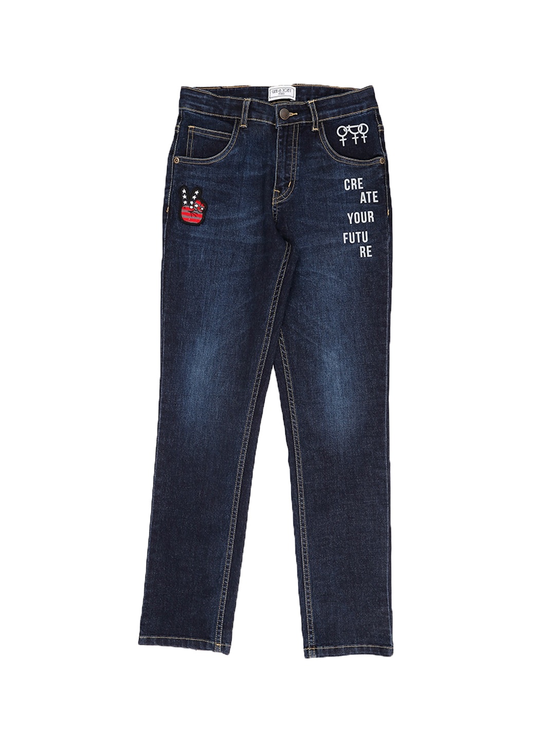 

Gini and Jony Boys Printed Light Fade Denim Jeans, Navy blue