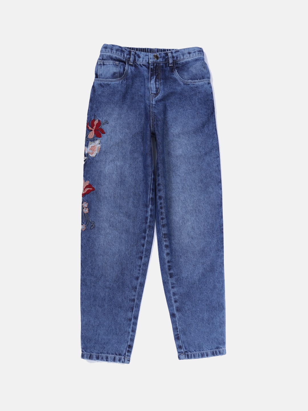 

Gini and Jony Girls Embroidered Mid-Rise Heavy Fade Jeans, Blue