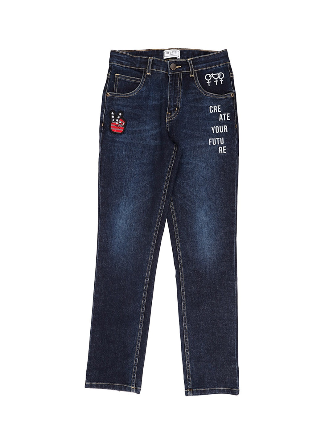 

Gini and Jony Boys Typography Printed Low Distress Light Fade Jeans, Navy blue