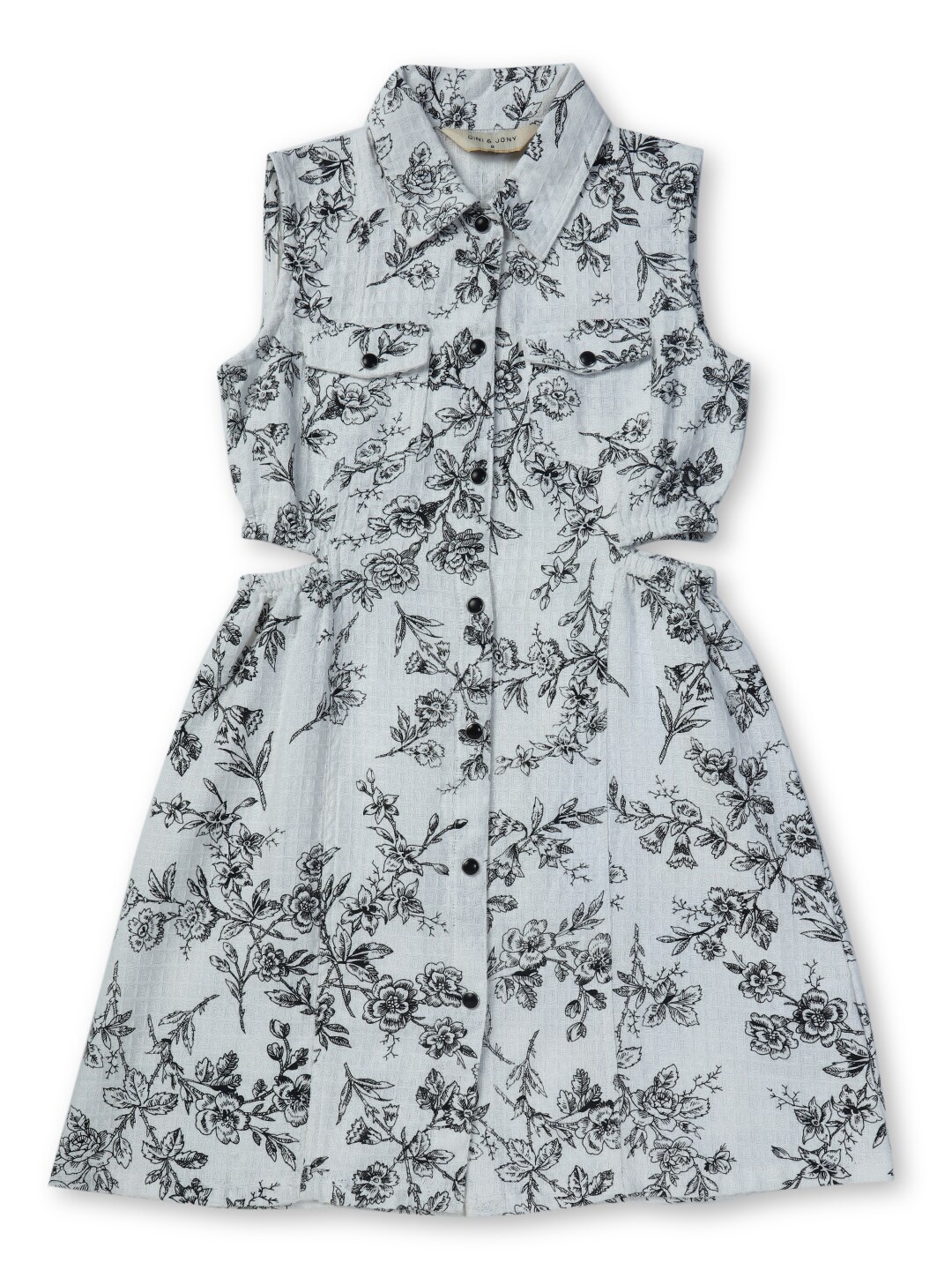 

Gini and Jony Girls Floral Printed Cut Out A-Line Dress, White