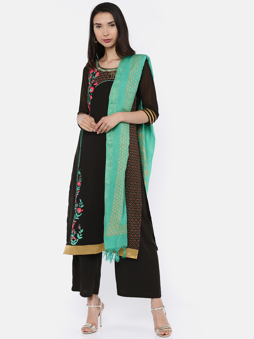 

AURELIA Women Black Printed Kurta with Palazzos & Dupatta