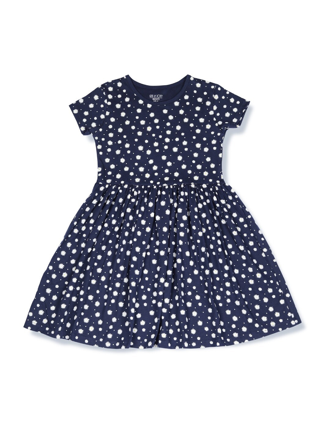 

Gini and Jony Girls Floral Printed Cotton Fit & Flare Dress, Navy blue