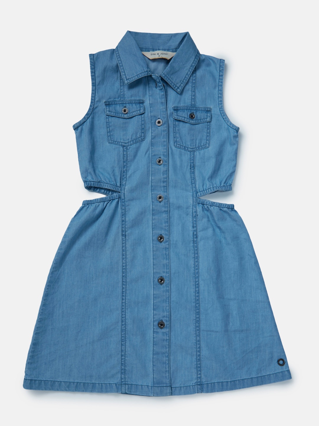 

Gini and Jony Girls Cut-Out Denim Shirt Dress, Blue