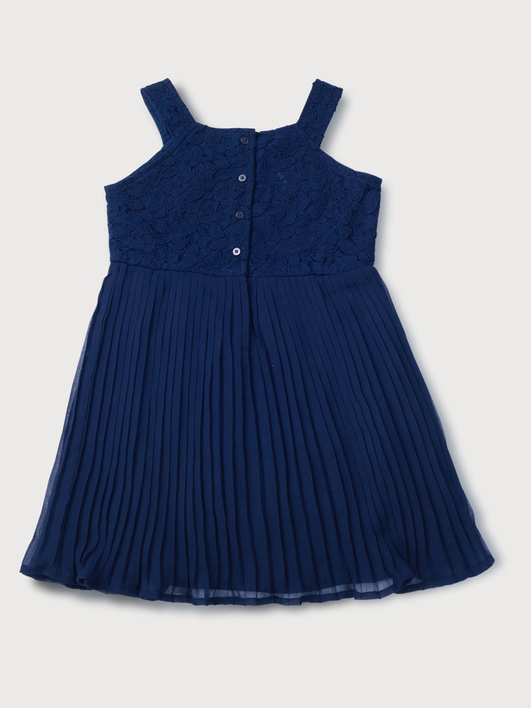 

Gini and Jony Girls Floral Self Design Accordion Pleats Cotton Fit & Flare Dress, Navy blue