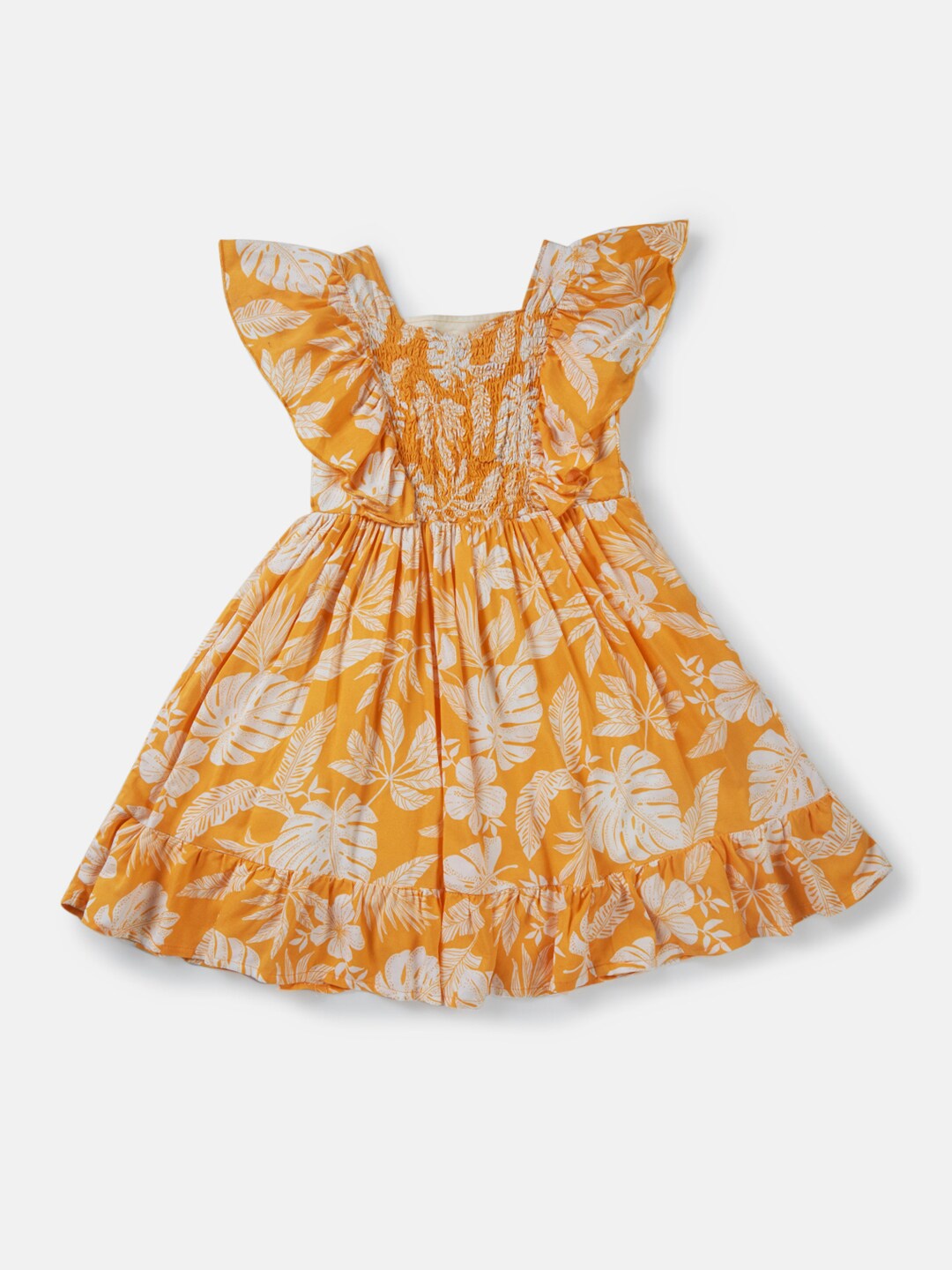 

Gini and Jony Girls Floral Print Flutter Sleeve Fit & Flare Dress, Orange