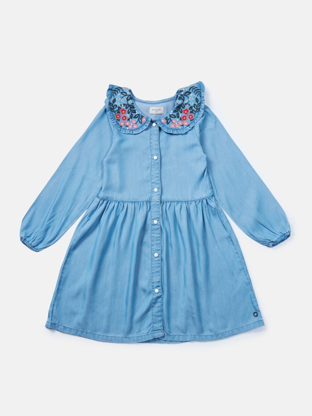 

Gini and Jony Girls Peter Pan Collar Embroidered Fit & Flare Dress, Blue