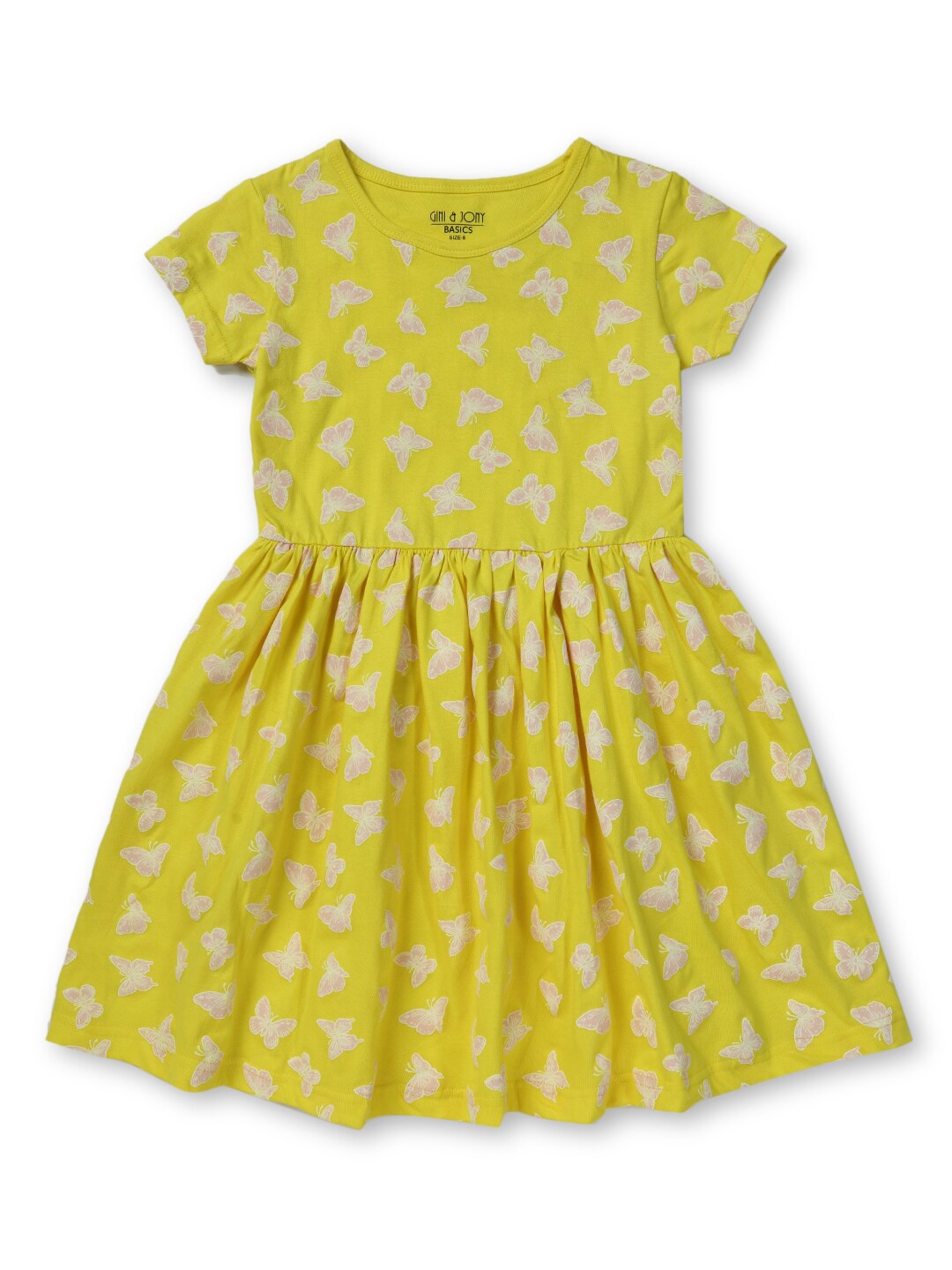 

Gini and Jony Girls Conversational Printed Cotton Fit & Flare Dress, Yellow