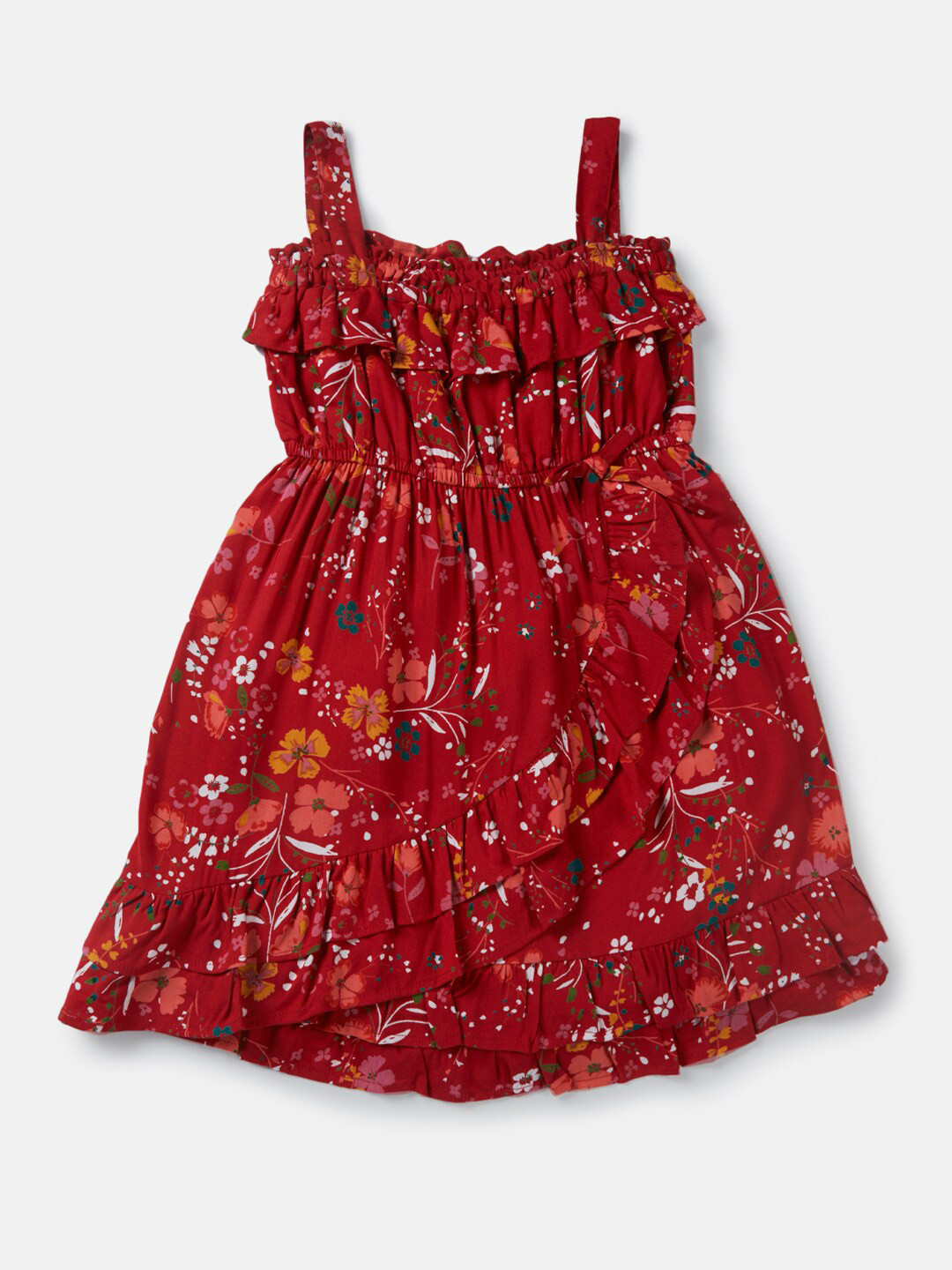 

Gini and Jony Girls Floral Printed Cotton Fit & Flare Dress, Red