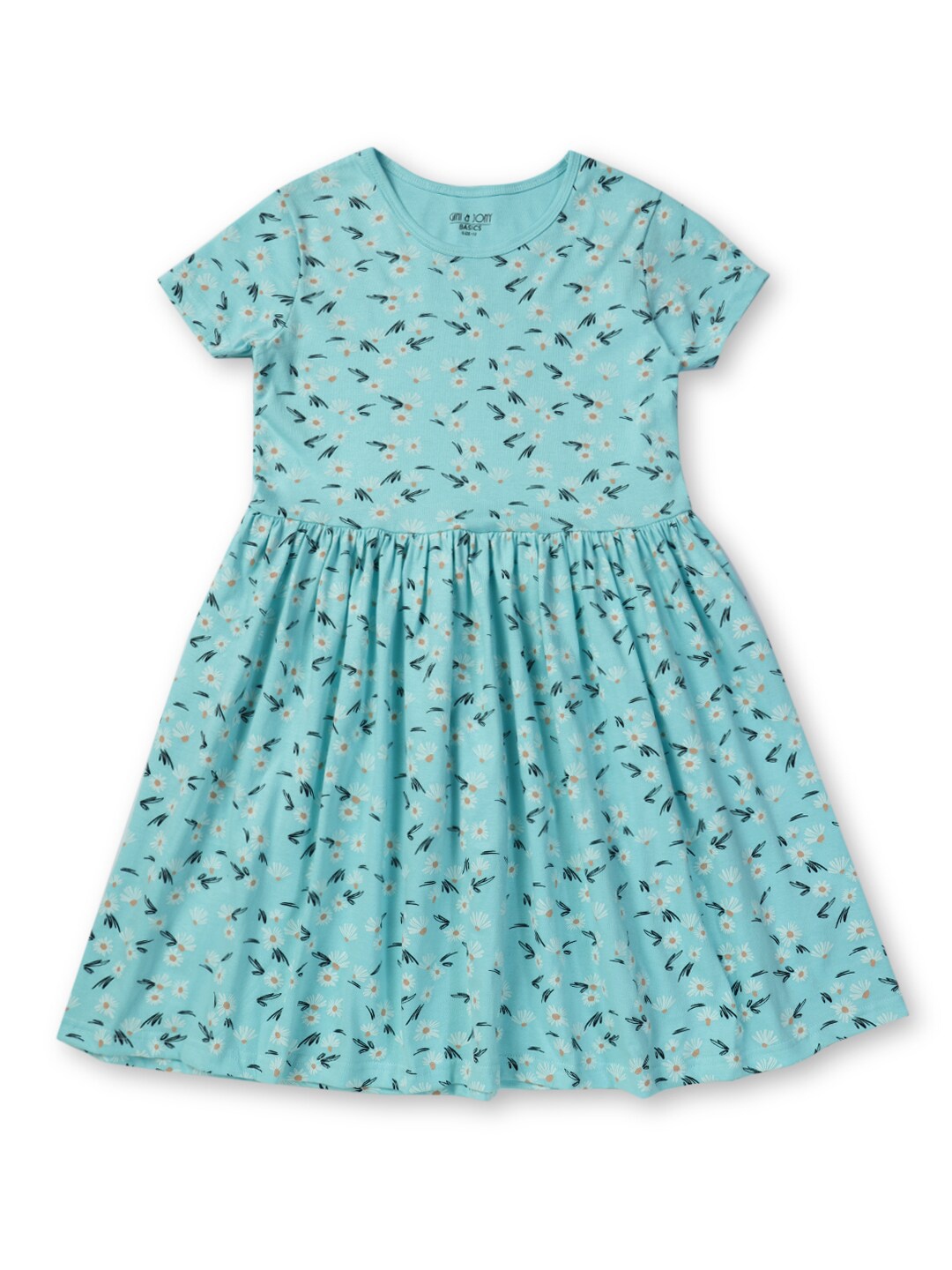 

Gini and Jony Girls Floral Printed Cotton Fit & Flare Dress, Sea green
