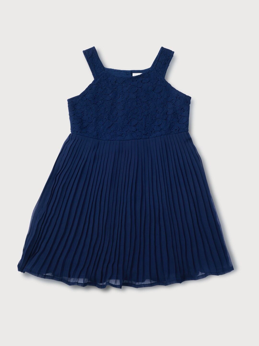 

Gini and Jony Girls Floral Self Design Accordion Pleats Cotton Fit & Flare Dress, Navy blue