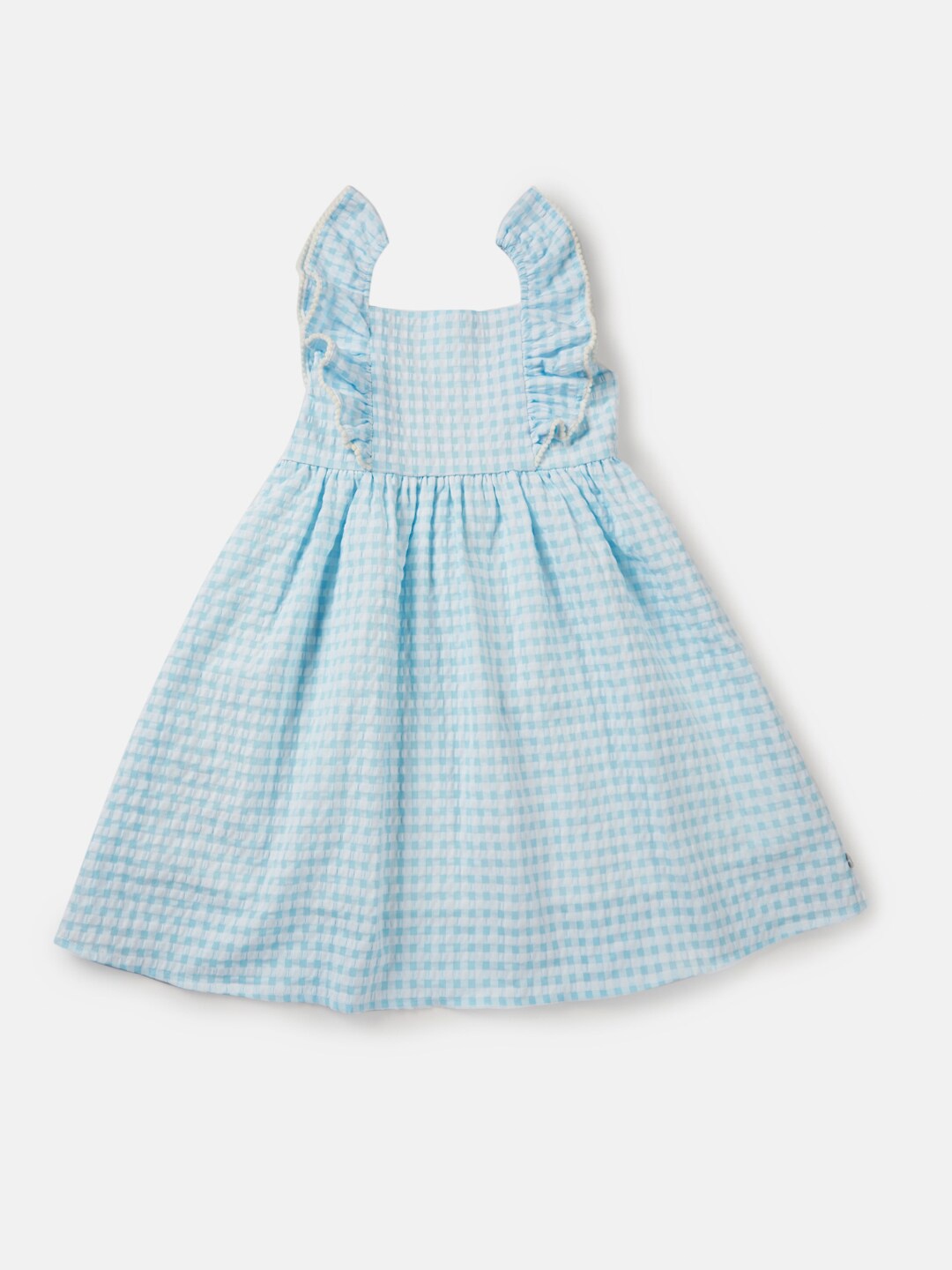 

Gini and Jony Girls Checked Ruffles Cotton A-Line Dress, Blue