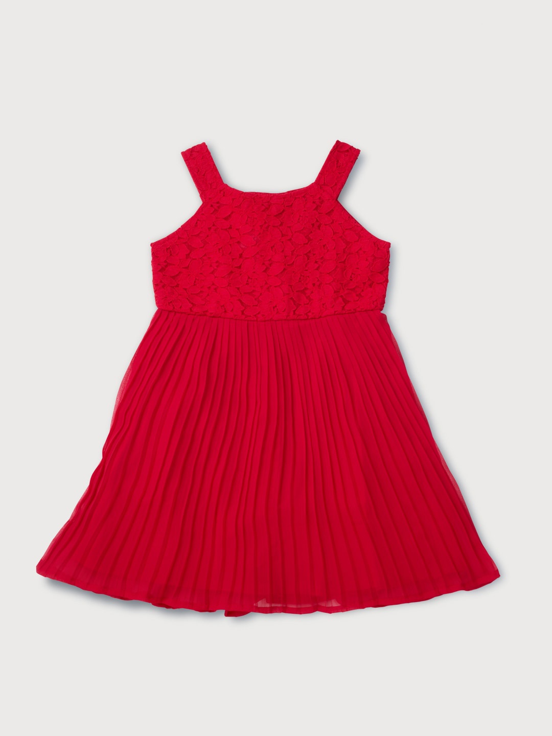 

Gini and Jony Girls Floral Self Design Accordion Pleats Cotton Fit & Flare Dress, Red
