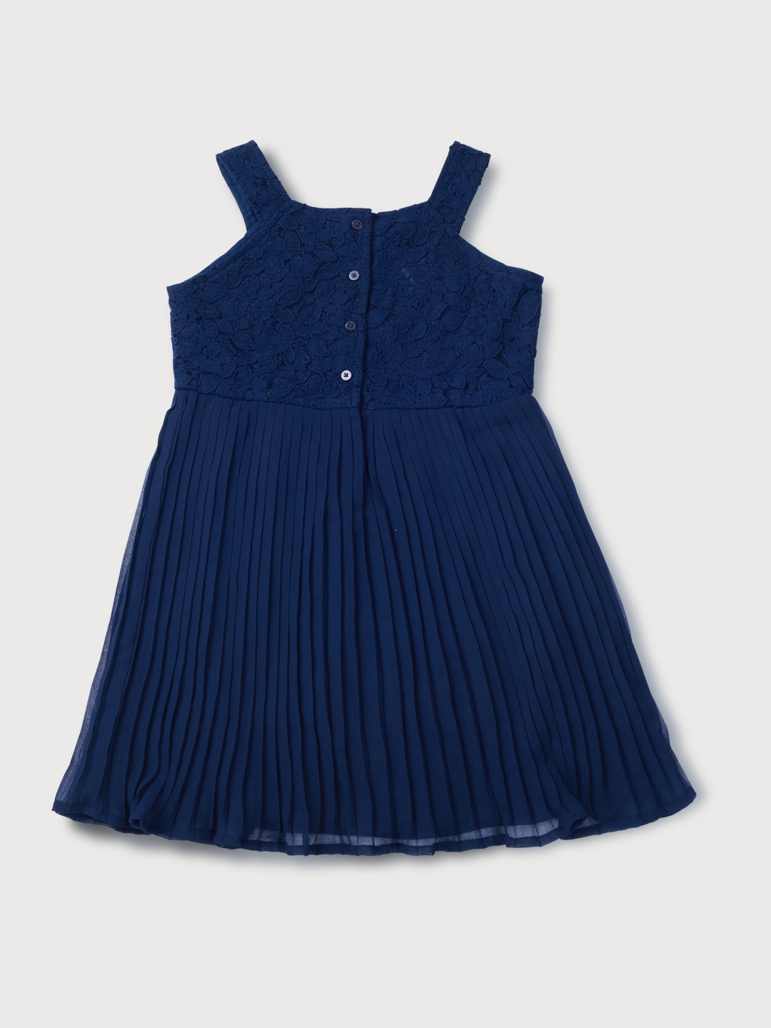 

Gini and Jony Girls Self Design Accordion Pleats Cotton Fit & Flare Dress, Navy blue