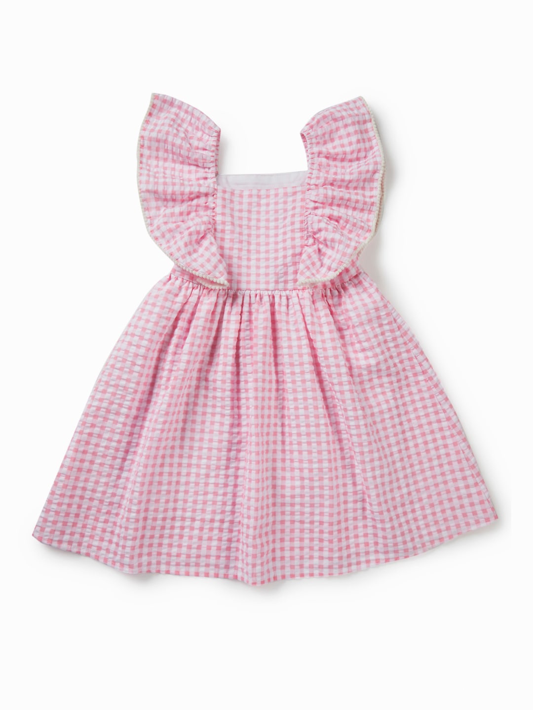 

Gini and Jony Girls Checked Ruffles Cotton Fit & Flare Dress, Pink