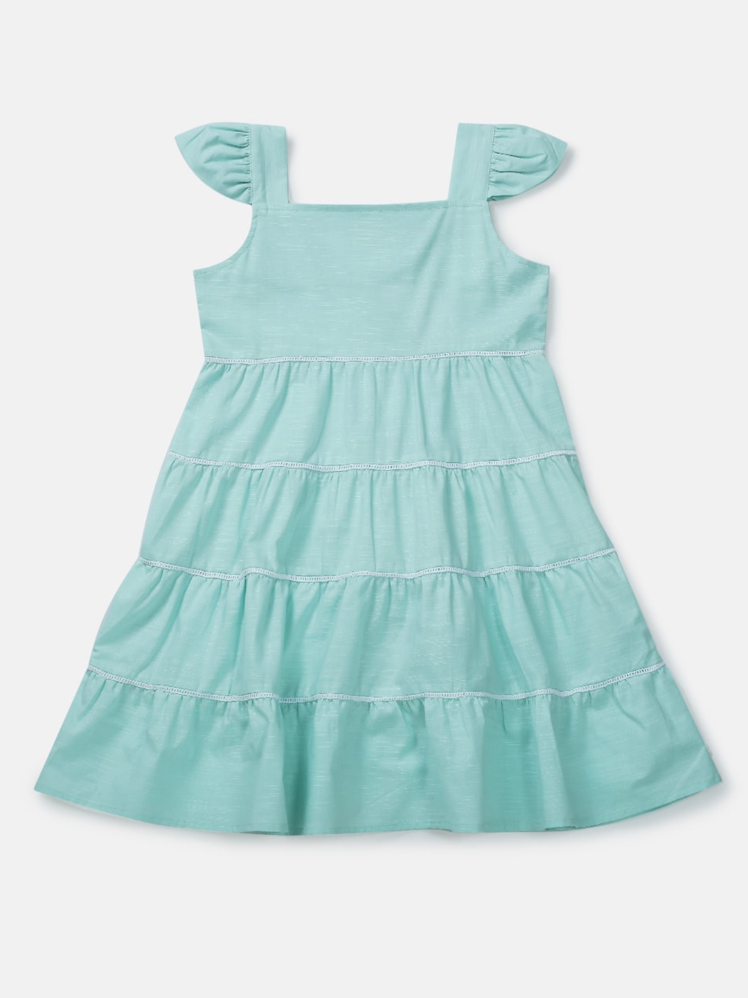 

Gini and Jony Girls Flutter Sleeves Tiered Cotton A-Line Dress, Blue