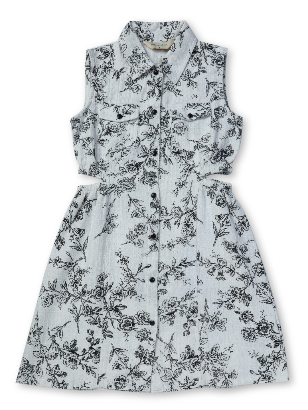 

Gini and Jony Girls Floral Printed Cut-Out Cotton Shirt Dress, Grey
