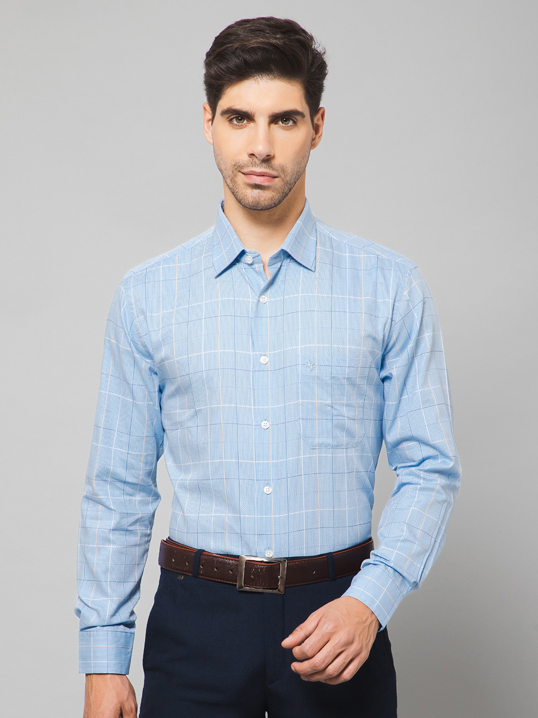 

Cantabil Tartan Checked Smart Cotton Formal Shirt, Blue
