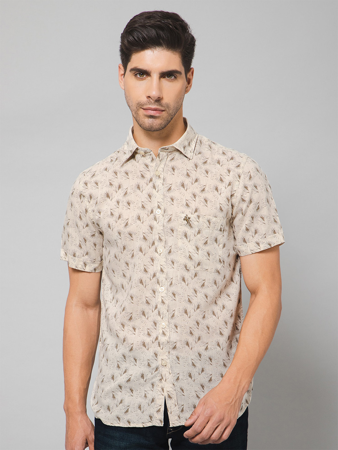 

Cantabil Smart Fit Floral Printed Casual Shirt, Beige