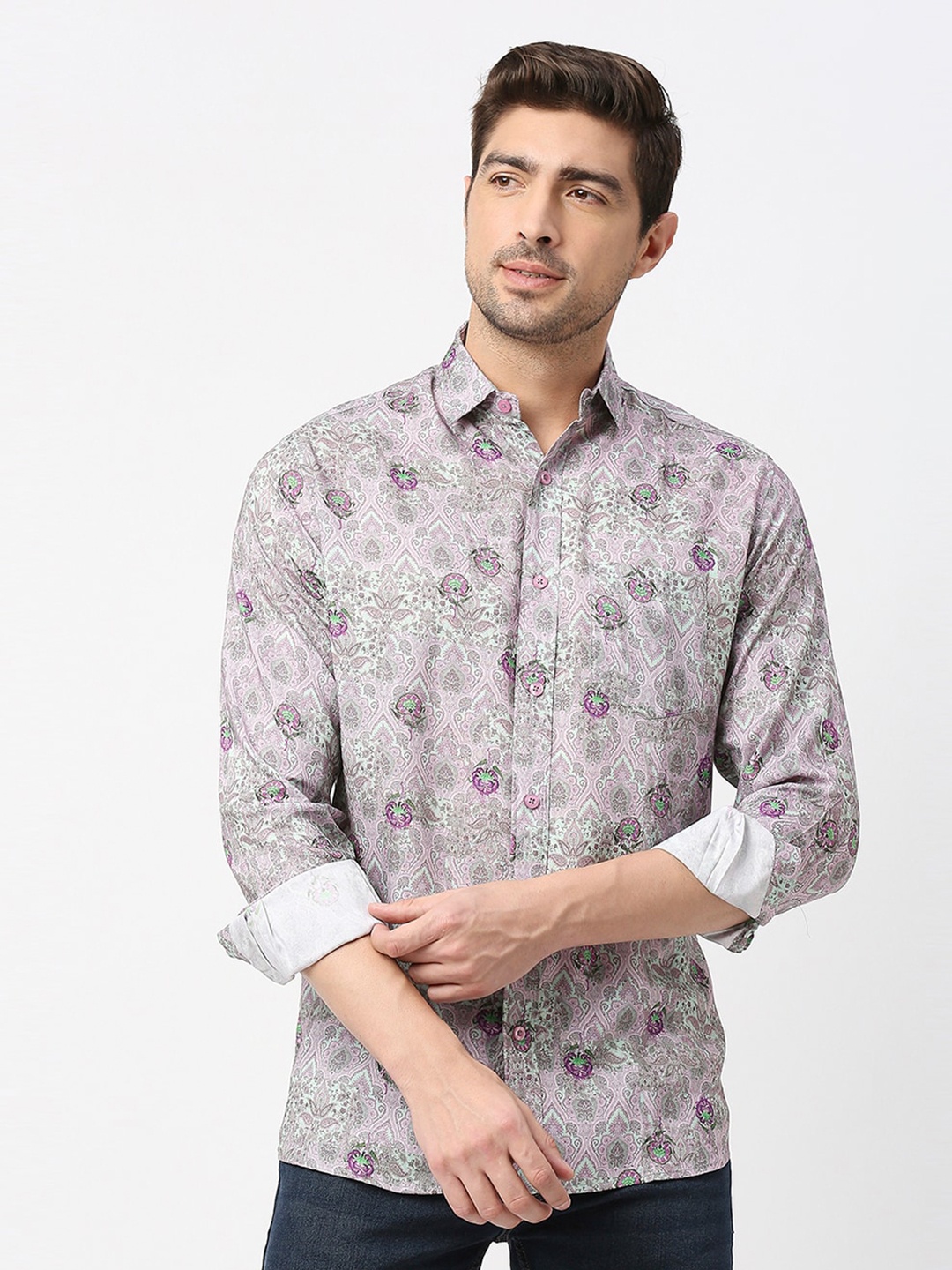 

MOD ECRU Ethnic Motifs Printed Long Sleeve Casual Shirt, Purple