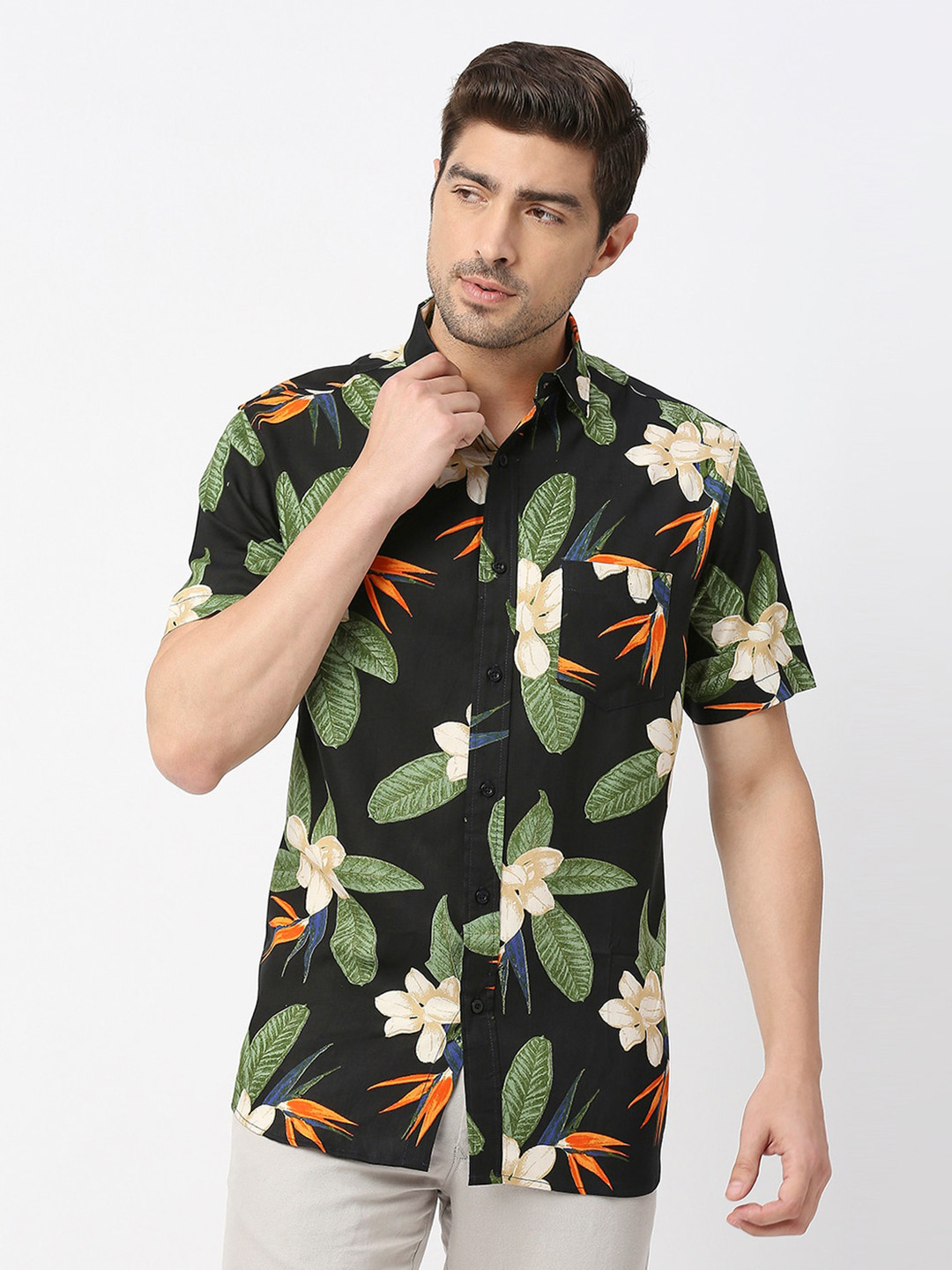 

MOD ECRU Floral Printed Short Sleeve Casual Shirt, Blue