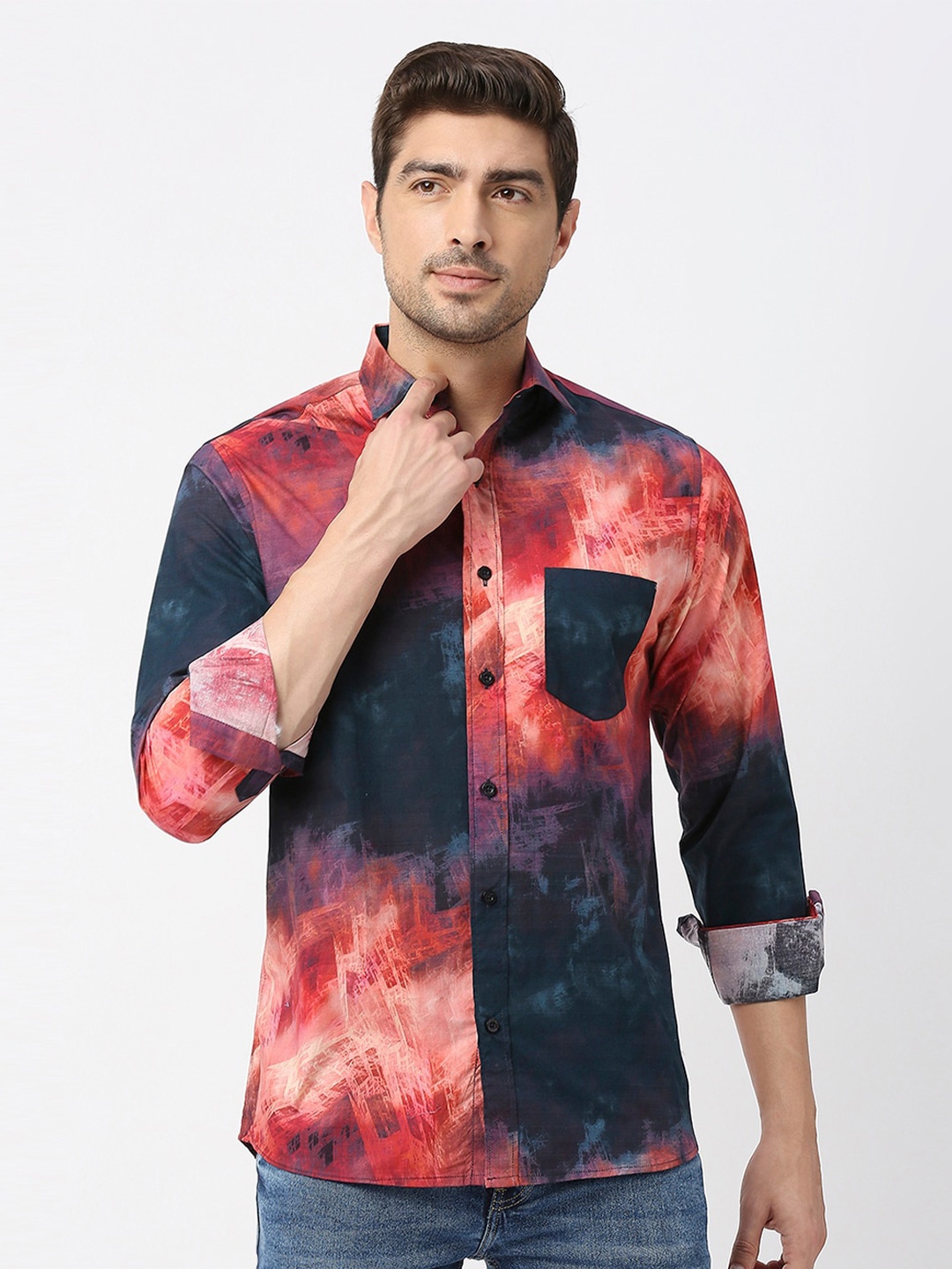 

MOD ECRU Abstract Printed Long Sleeve Casual Shirt, Pink