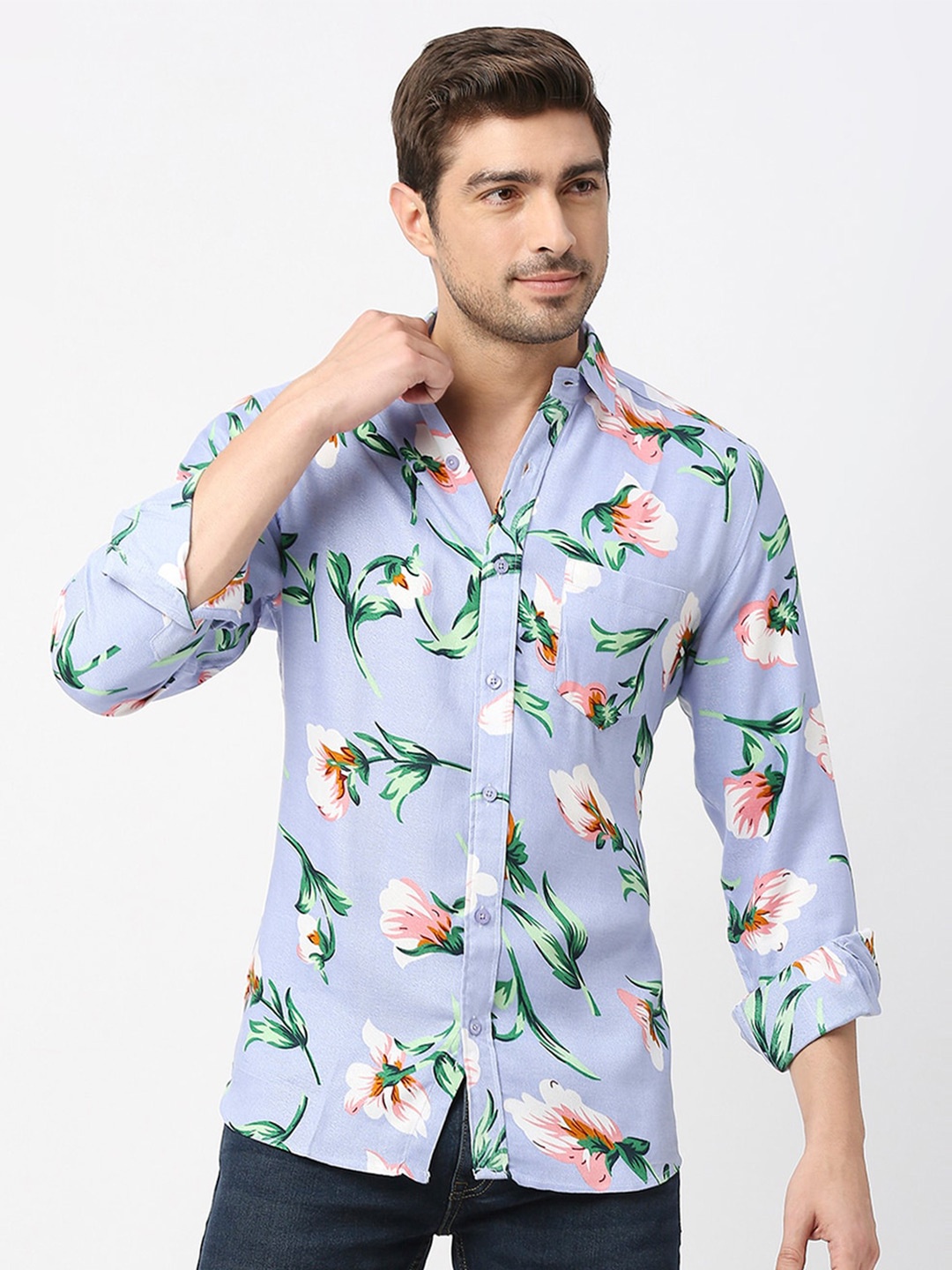 

MOD ECRU Floral Printed Opaque Casual Shirt, Blue
