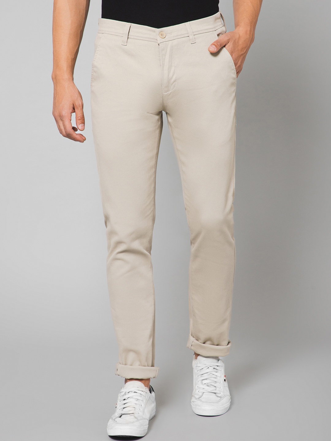 

Cantabil Men Mid Rise Cotton Chinos Trousers, Beige