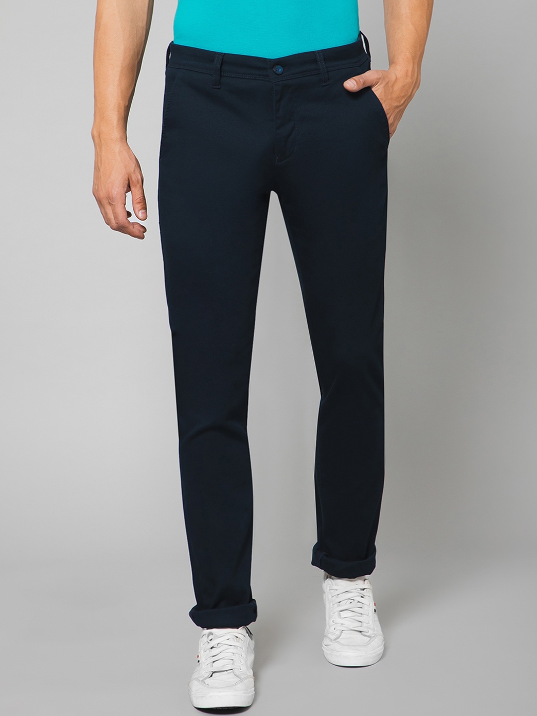 

Cantabil Men Mid Rise Plain Cotton Chinos, Navy blue