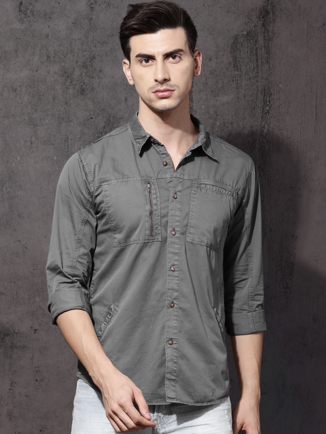 

RDSTER Fast and Furious Men Charcoal Grey Regular Fit Solid Casual Shirt