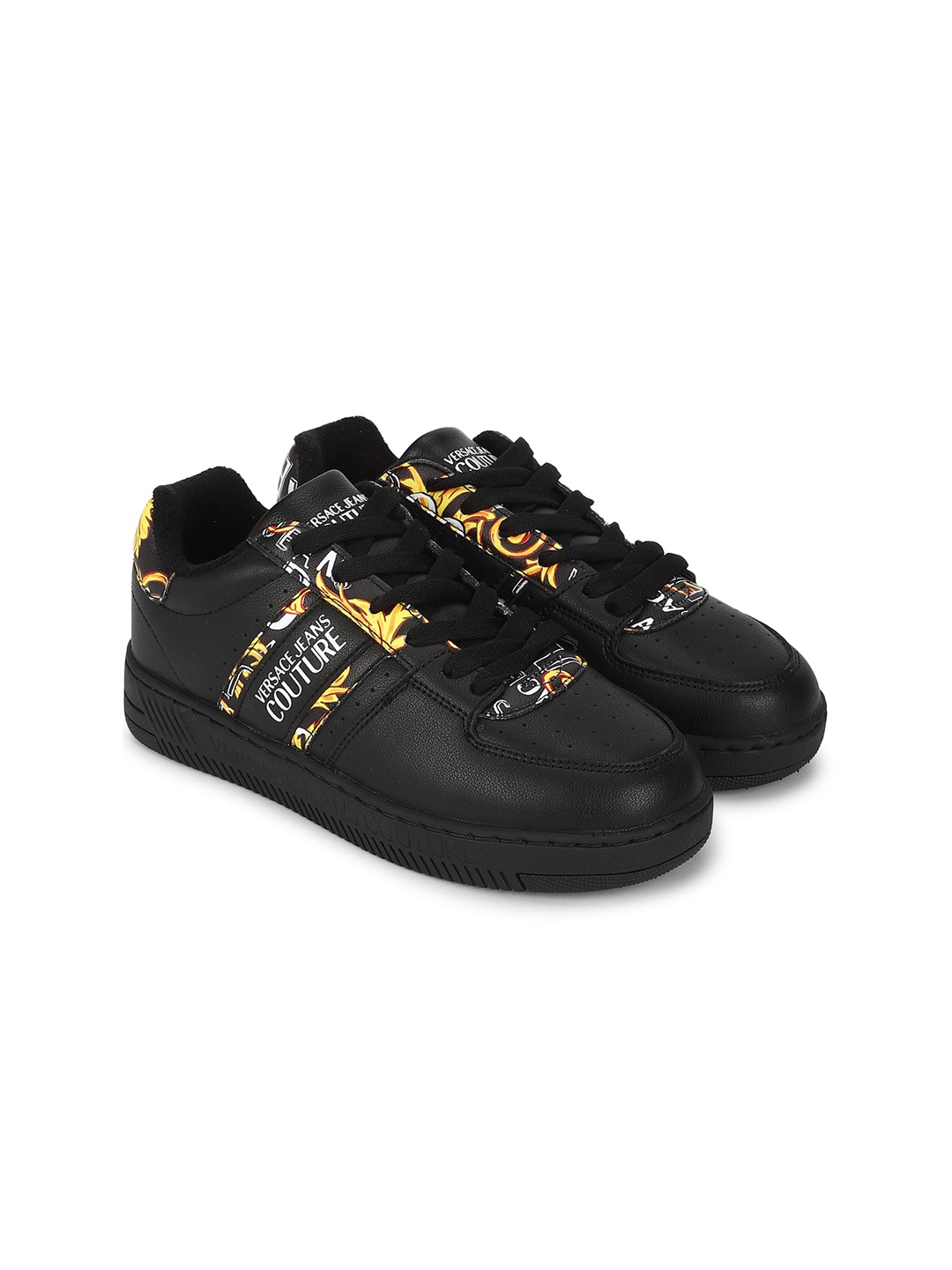 

Versace Jeans Couture Women Printed Leather Lace-Up Seakers, Black