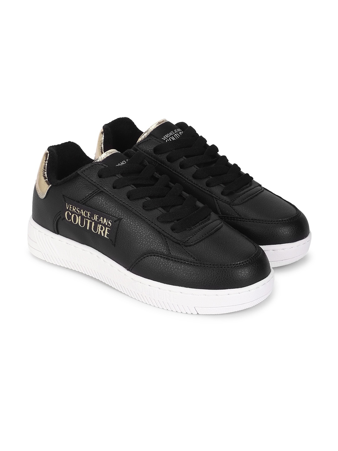 

Versace Jeans Couture Women Textured Leather Sneakers, Black
