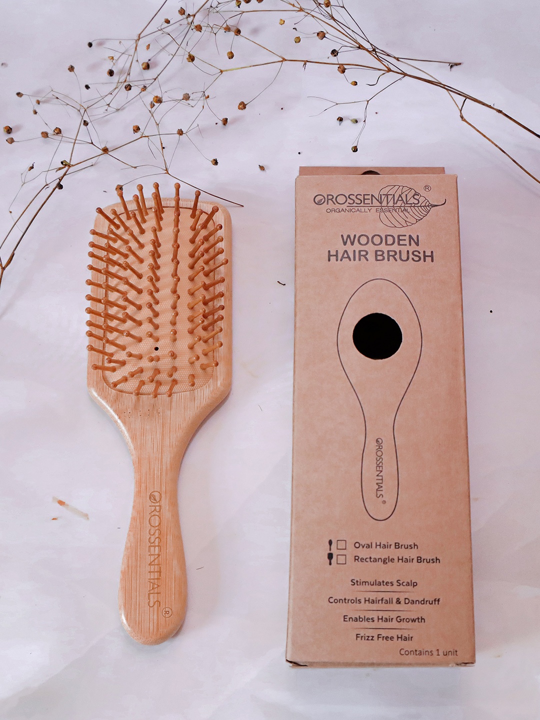 

OROSSENTIALS Rectangle Wooden Small Paddle Hair Brush - Beige