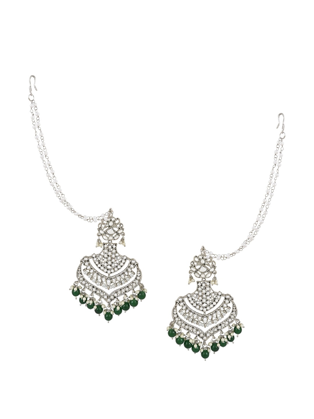 

I Jewels Silver-Plated Contemporary Chandbalis Earrings, Green