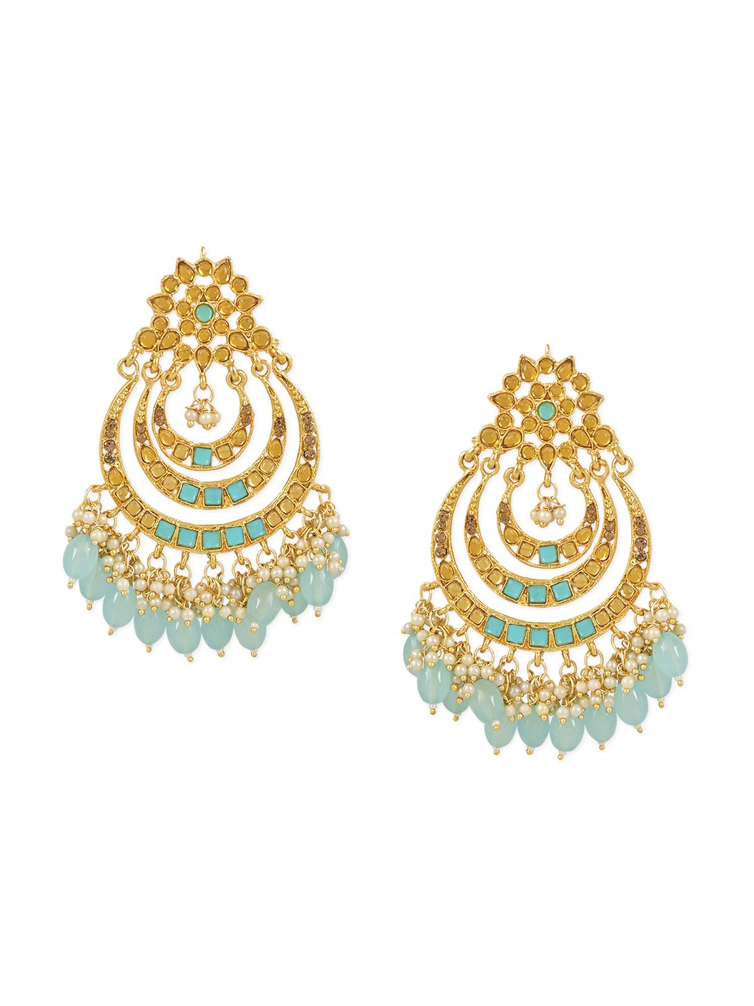 

I Jewels Gold-Plated Contemporary Chandbalis Earrings, Turquoise blue