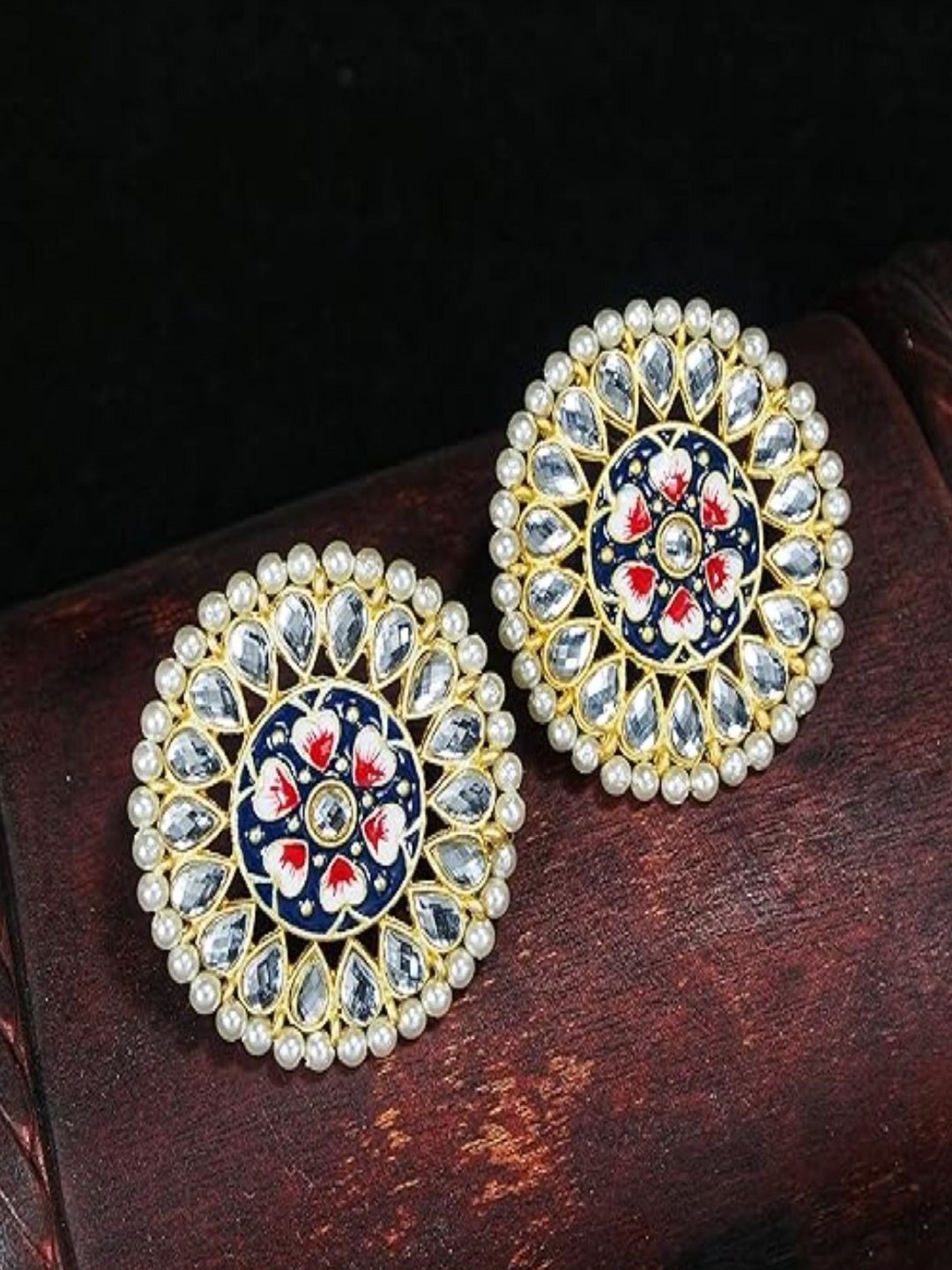 

I Jewels Gold-Plated Contemporary Studs Earrings, Black