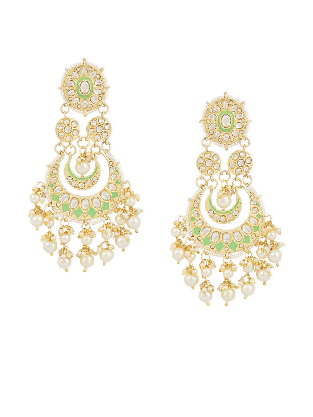 

I Jewels Gold-Plated Contemporary Chandbalis Earrings, Sea green