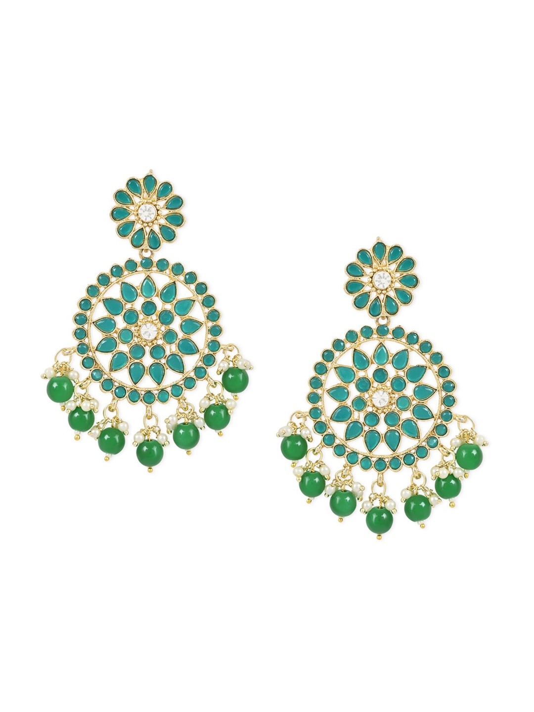 

I Jewels Gold-Plated Contemporary Chandbalis Earrings, Green