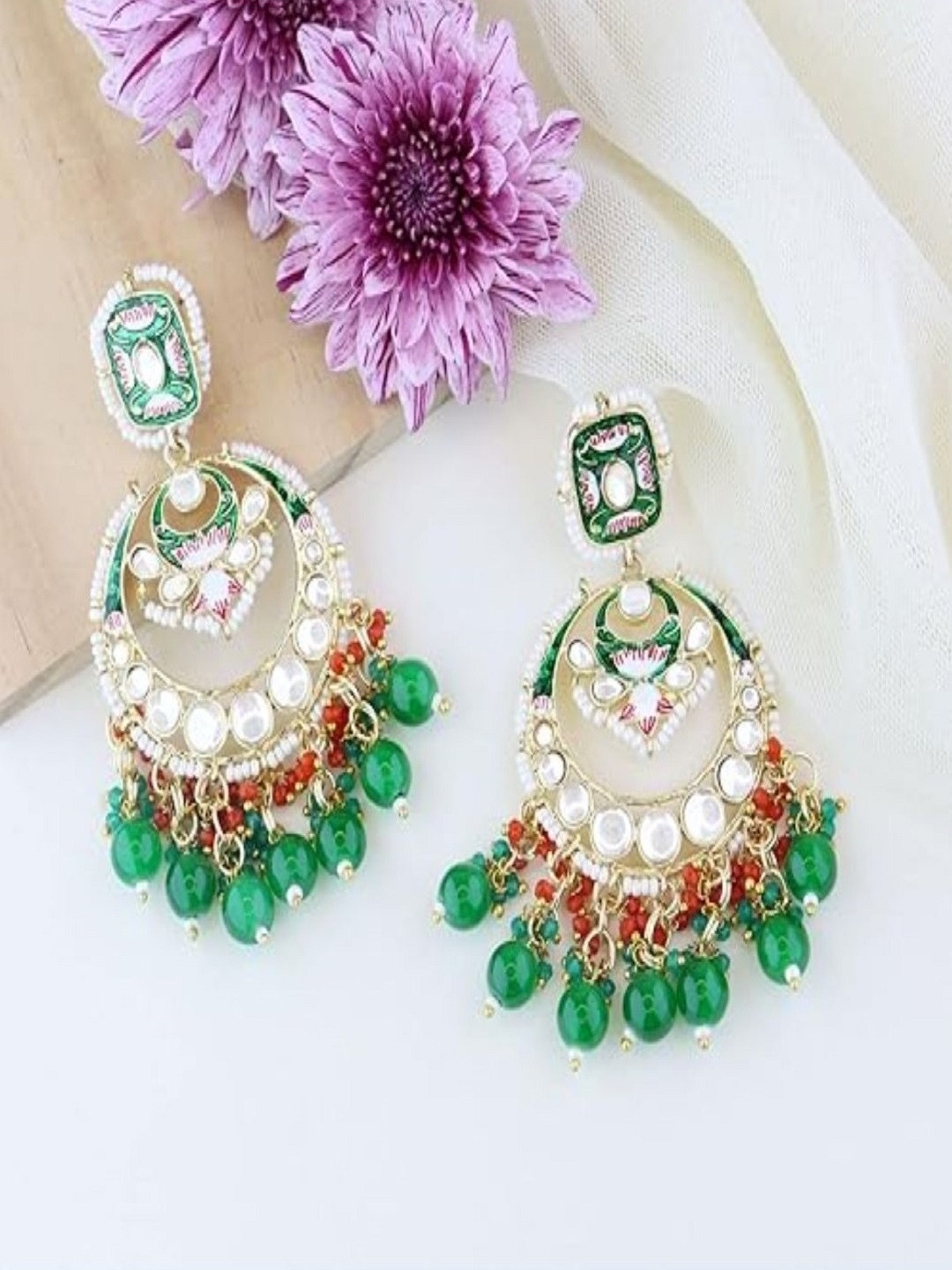 

I Jewels Gold-Plated Contemporary Meenakari Chandbali Earrings