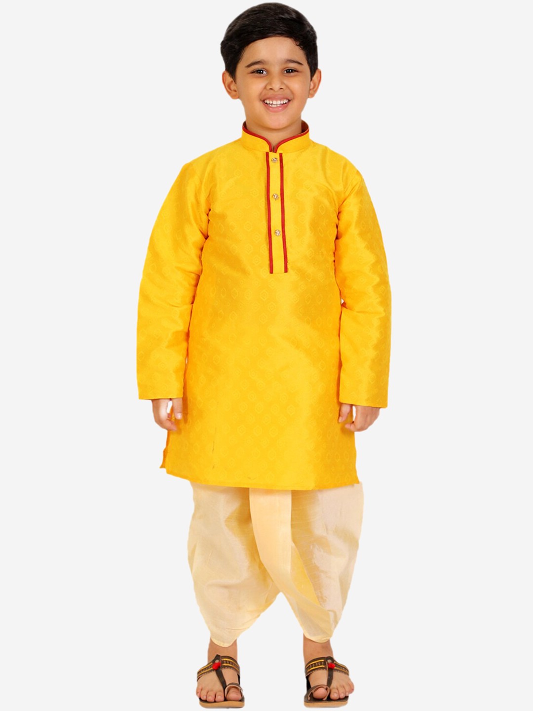 

Pro-Ethic STYLE DEVELOPER Boys Yellow Striped Regular Kurta with Dhoti Pants