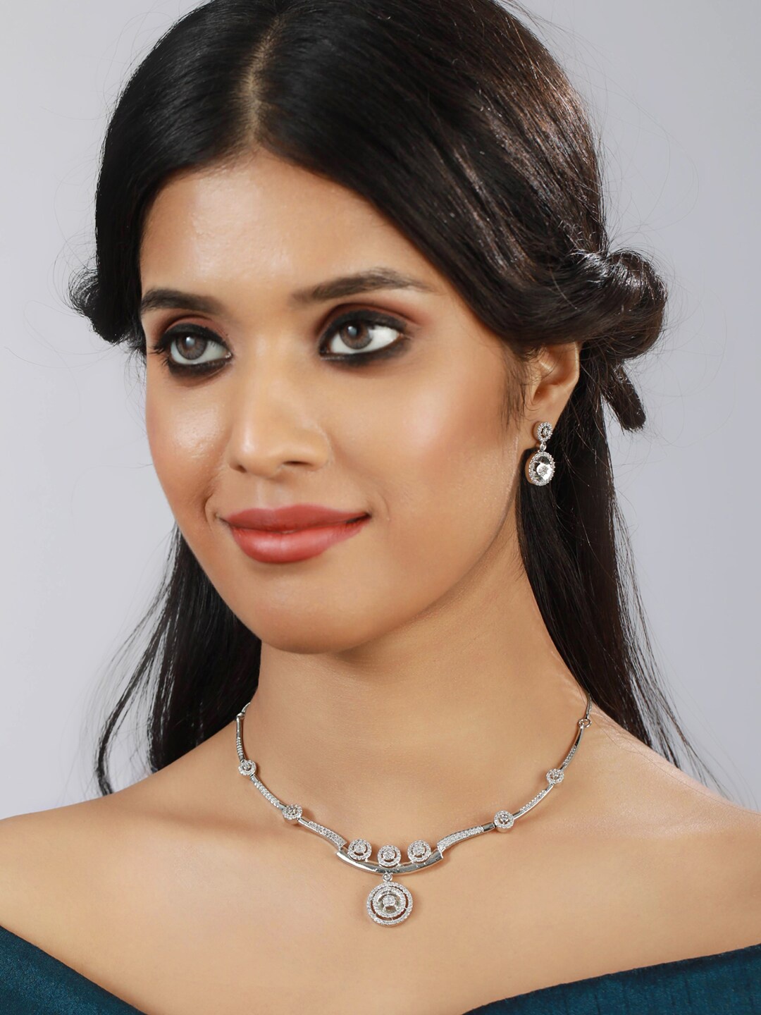 

Anouk Silver-Plated & AD Studded Jewellery Set