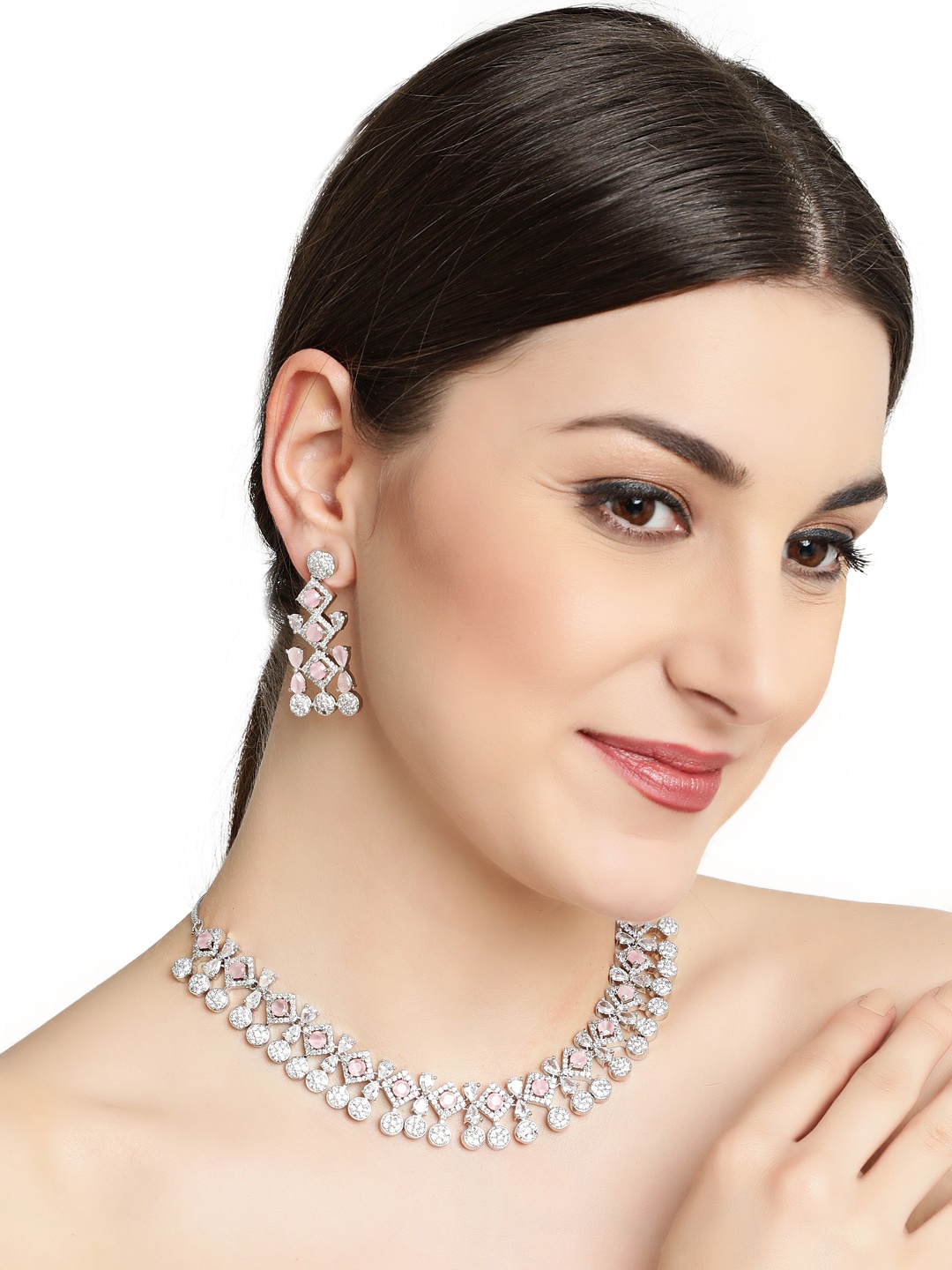 

Anouk Silver Plated AD-Studded Jewellery Set, Pink