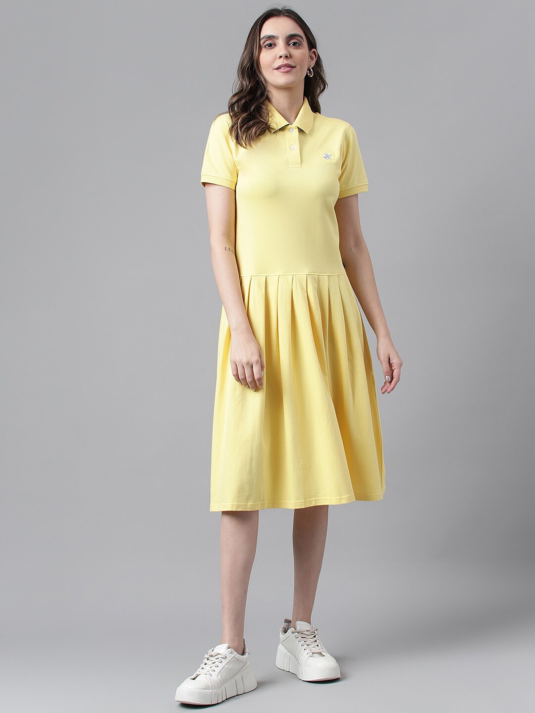 

Beverly Hills Polo Club Shirt Collar Midi Shirt Dress, Yellow